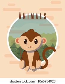 Monkey cute animal card