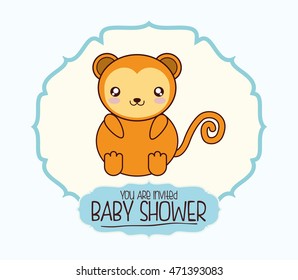 monkey cute animal cartoon baby shower card icon. Colorful and flat design. Vector illustration