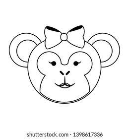 Monkey cute animal head in black and white