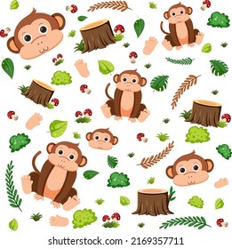 Monkey cute animal seamless pattern illustration