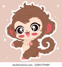 Monkey. Monkey. Cute. Chinese zodiac sign. Greeting card. Vector illustration. Chibi style. Cute. Chinese traditional 12 zodiac animals.