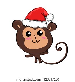 monkey cute Christmas illustration card
