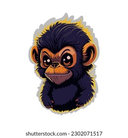 Monkey cute design mascot illustration for sticker design