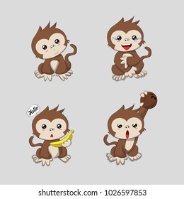 monkey cute with expression laugh and angry