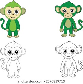 monkey, cute face, vector illustration, animal, jungle, playful, cartoon, wildlife, primate, smile, character design, drawing