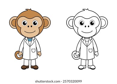 monkey, cute face, vector illustration, animal, jungle, playful, cartoon, wildlife, primate, smile, character design, drawing