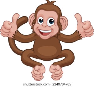 A monkey cute happy cartoon character animal giving a double thumbs up