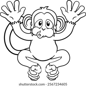 A monkey cute happy cartoon character animal waving with both hands
