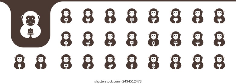 monkey cute icon set collection design vector