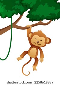 Monkey . Cute isolated cartoon vector .