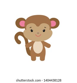 Monkey cute kawaii character. Children cartoon vector illustration. Simple flat design icon. Isolated on white background. Funny jungle animal. Sticker, smile, mascot. For kids logo or animation.