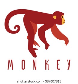 monkey cute red logo. flat animal character.