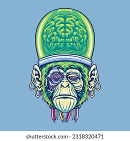 monkey cyborg head mascot logo illustration for tshirt design, logo, or stickers.