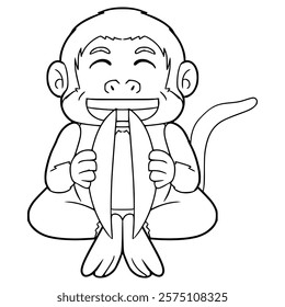 monkey cymbal illustration hand drawn outline vector