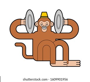 Monkey with cymbals isolated. Musical Circus Monkeу. vector illustration