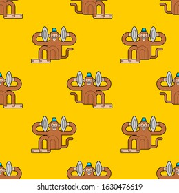 Monkey with cymbals pattern seamless. Musical Circus Monkeу background. vector texture