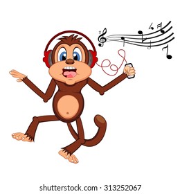 Cartoon Monkey Listening Music Vector Illustration Stock Vector ...