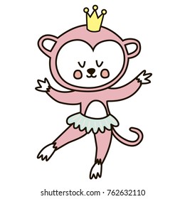 A monkey dances, in the crown, a ballet. Design for children's card, T-shirt. Girls, boys, concept kid.magic. Isolated over white background