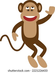 Monkey Dancing, Greet, Laugh, Smile Vector Illustration. Cute. Adorable, Funny Animal Cartoon