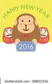 Monkey and Daruma doll / 2016 new year card