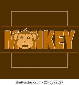 Monkey Day to celebrate on December 14th. Illustration of a cute monkey with bold text in frame on brown background. Animal event banner.