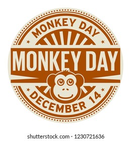 Monkey Day, December 14, rubber stamp, vector Illustration