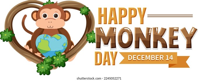 Monkey day text banner design illustration