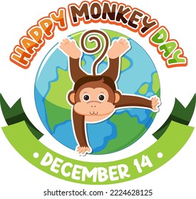 Monkey day text for banner or poster design illustration