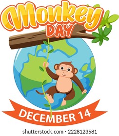 Monkey day text for banner or poster design illustration