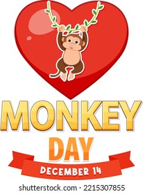 Monkey Day Text With Monkey Cartoon Character Illustration