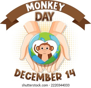 Monkey Day Text With Monkey Cartoon Character Illustration