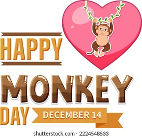 Monkey Day Text With Monkey Cartoon Character Illustration