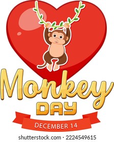 Monkey Day Text With Monkey Cartoon Character Illustration