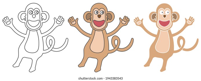 monkey design vector. clipart cartoon illustration. black and white outline element