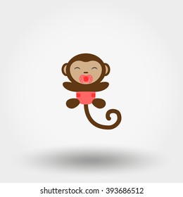 Monkey in a diaper with a pacifier. Icon for web and mobile application. Vector illustration on a white background. Flat design style.