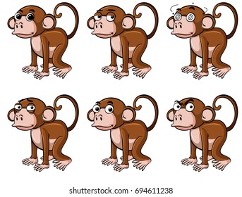 Monkey with different emotions illustration
