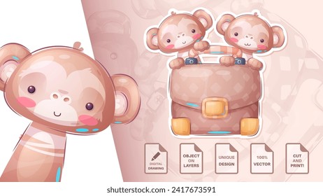 Monkey With Diplomat Cartoon Characters. Cute Amimal. Monkey Illustration for Kids. Vector eps 10.