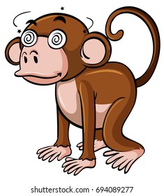 Monkey with dizzy eyes on white background illustration