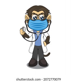 Monkey doctor cartoon character design illustration vector eps format , suitable for your design needs, logo, illustration, animation, etc.