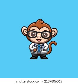 Monkey Doctor Cute Creative Kawaii Cartoon Mascot Logo