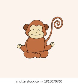 Monkey doing yoga. Asanas. Yoga poses. Charging. Exercises. Warm up. Physical Education. Vector hand-drawn doodle illustration.