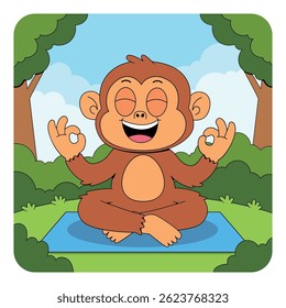 Monkey Doing Yoga in the Forest	