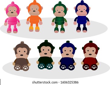 Monkey Doll Set of Cartoon Vector Illustration