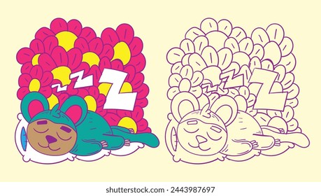 monkey doodle cute animal illustration for book coloring page