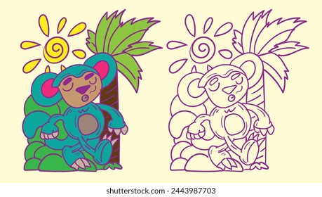 monkey doodle cute animal illustration for book coloring page