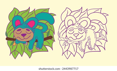 monkey doodle cute animal illustration for book coloring page