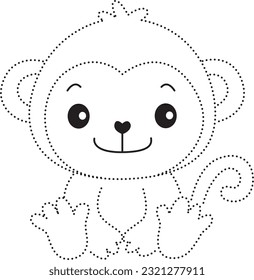 monkey dotted line draw practice cartoon doodle kawaii anime coloring page cute illustration drawing clip art character chibi manga comic