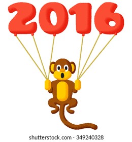 Monkey dotted symbol of 2016 with balloons and flat colors
