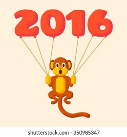 Monkey dotted symbol of 2016 with balloons and flat colors