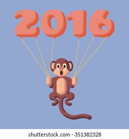 Monkey dotted symbol of 2016 with balloons. Rose Quartz and Serenity colors
